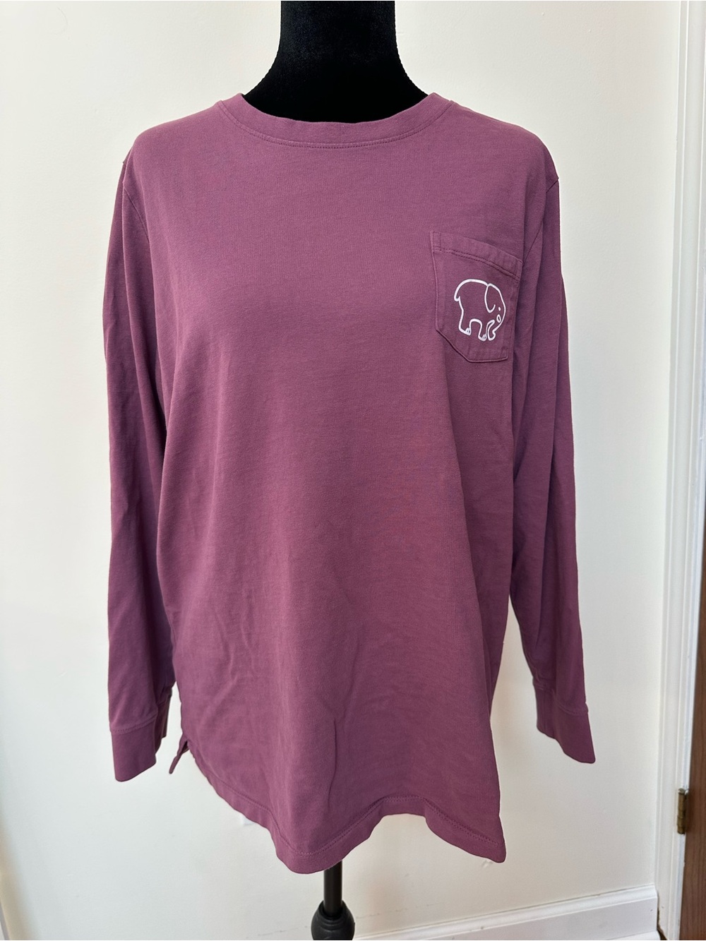 ivory ella Mauve Purple Long Sleeve Pocket Tee w/ Elephant Logo - 100% Cotton